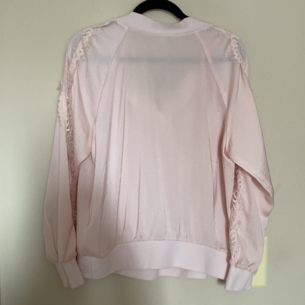 Express Lace Pieced V-Neck Popover in Pale Peony Size Large - Picture 5 of 9